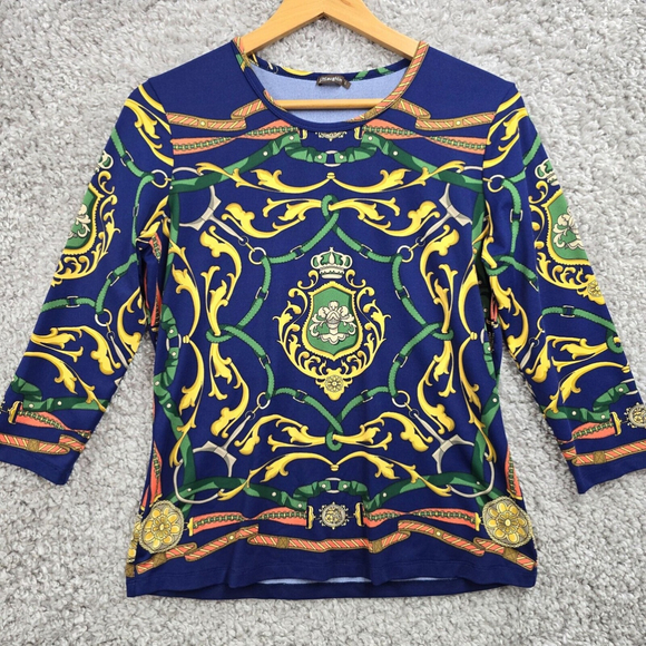 J. McLaughlin Tops - J McLaughlin Shirt Womens Large Blue Pullover 3/4 Sleeve Knights Preppy Catalina